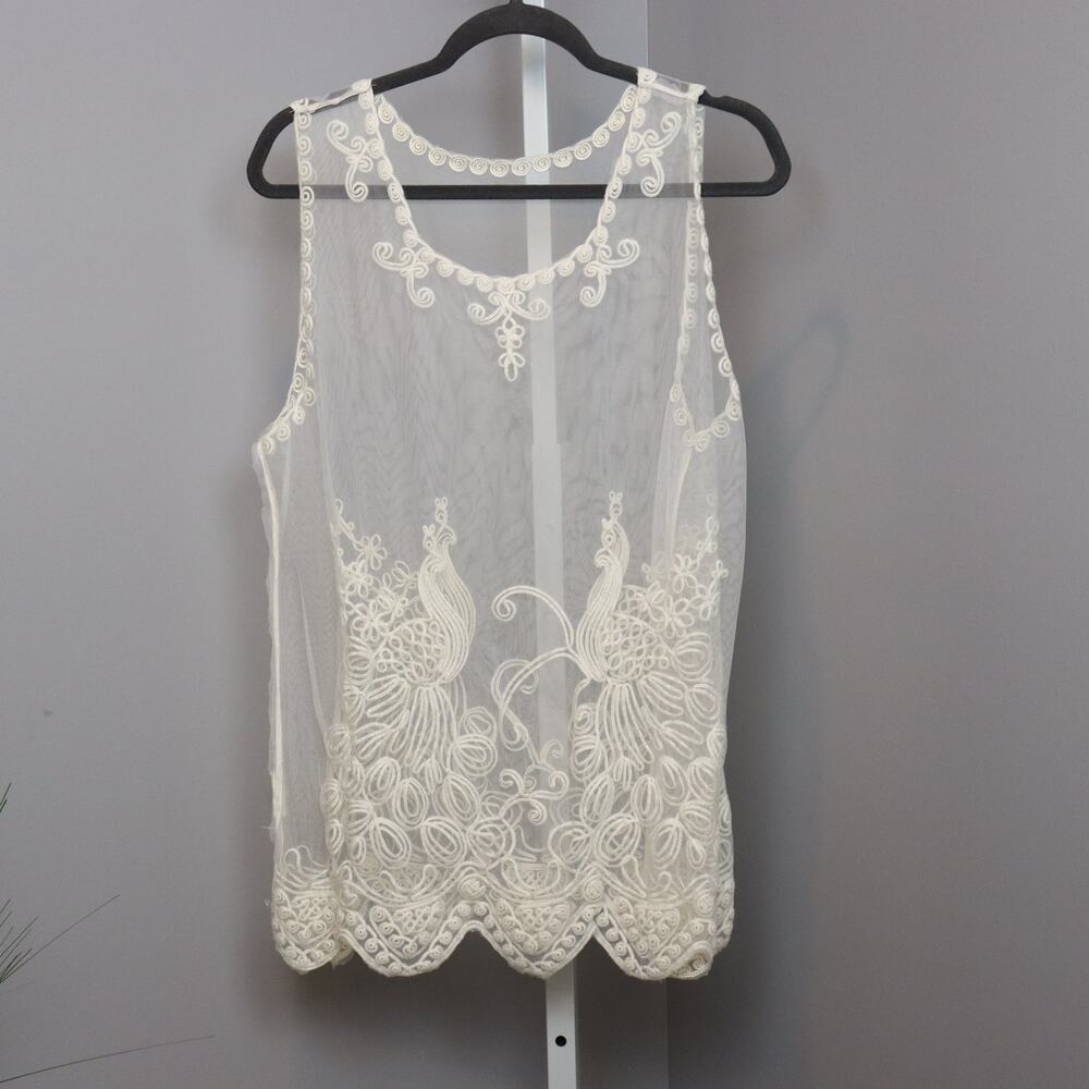 Peacock Lace Sheer Long Tank Top – Size‎ L